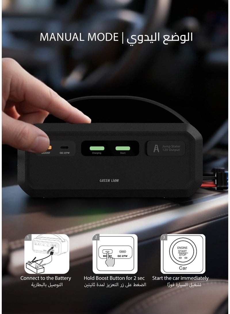 جرين ليون داعم قفز سوبر كاباسيتر 12 فولت مع شحن سريع لمدة 3 دقائق وشحن عكسي، 1000 أمبير تيار، معزز بطارية للسيارات والشاحنات الرياضية وسيارات البيك أب، المعدات الزراعية، الدراجات النارية. - Image 5
