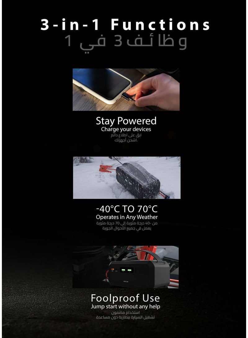 جرين ليون داعم قفز سوبر كاباسيتر 12 فولت مع شحن سريع لمدة 3 دقائق وشحن عكسي، 1000 أمبير تيار، معزز بطارية للسيارات والشاحنات الرياضية وسيارات البيك أب، المعدات الزراعية، الدراجات النارية. - Image 3