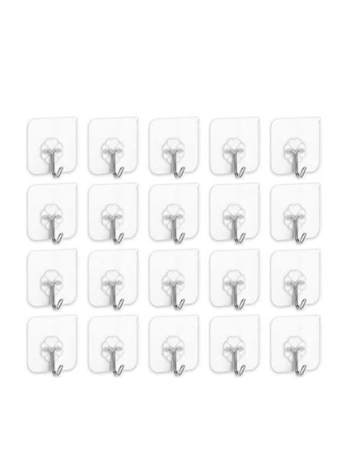 20-Piece Heavy Duty Wall Hooks Transparent 6cm  - Image 1
