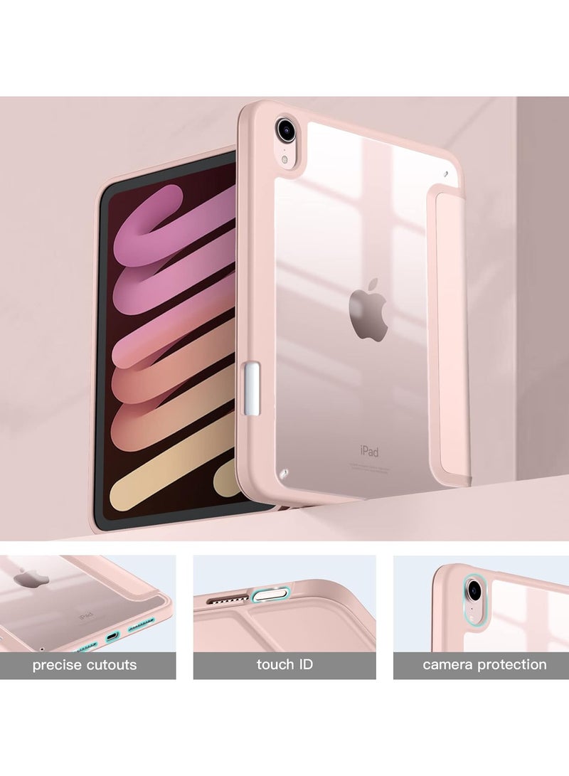 LEDIN Case for iPad mini 7 (A17 Pro, 7th Generation) 2024 / iPad mini 6 (6th Gen) 8.3 Inch with Pencil Holder, Slim Stand Protective Cover with Clear Transparent Back Shell for iPad mini 8.3 inch Tablet, Support Auto Wake/Sleep, (Pink) - Image 3