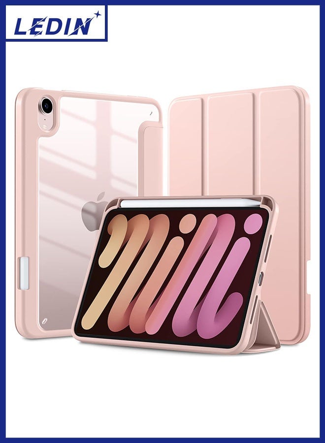 LEDIN Case for iPad mini 7 (A17 Pro, 7th Generation) 2024 / iPad mini 6 (6th Gen) 8.3 Inch with Pencil Holder, Slim Stand Protective Cover with Clear Transparent Back Shell for iPad mini 8.3 inch Tablet, Support Auto Wake/Sleep, (Pink) - Image 1