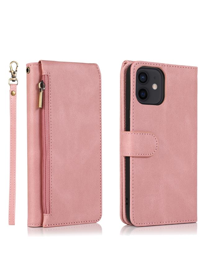 Zaboon Case For iPhone 12 mini Skin-feel Crazy Horse Texture Zipper Wallet Bag Horizontal Flip Leather Case with Holder & Card Slots & Wallet & Lanyard - Image 2