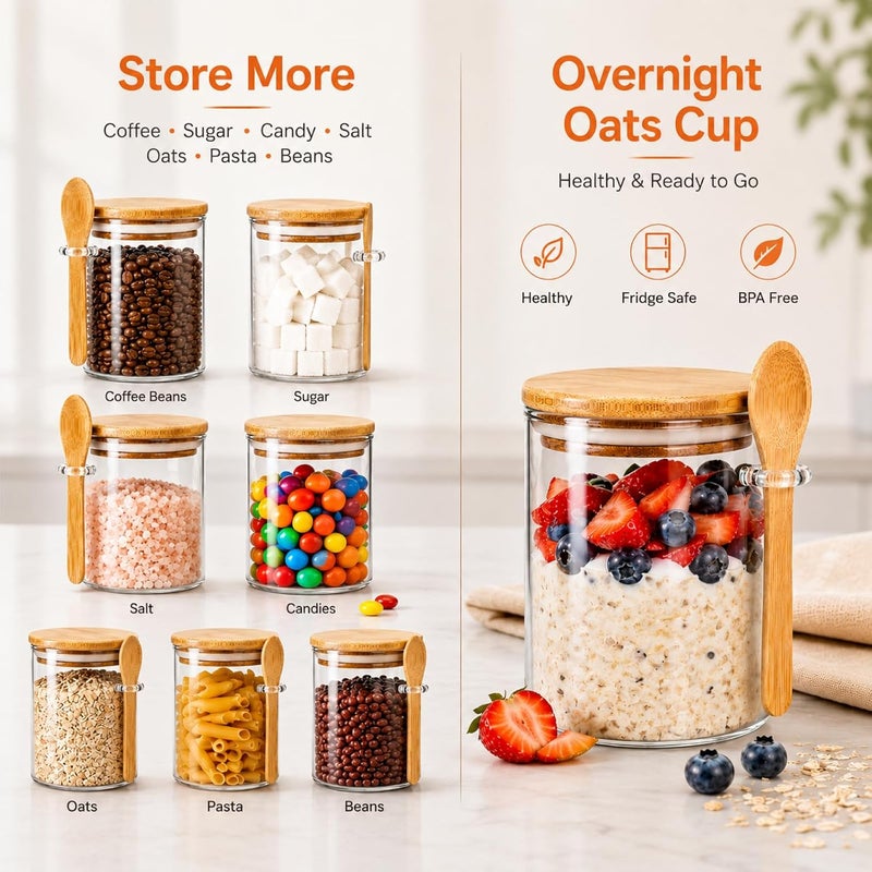 PFUM Airtight Glass Sugar Container, 20oz Storage Jars With Wooden Spoons and Lids, Leak-Proof Glass Jars for Serving Coffee, Sugar, Spices, Tea, and As Overnight Oats or Yogurt Cups(2 Pack) - Image 2