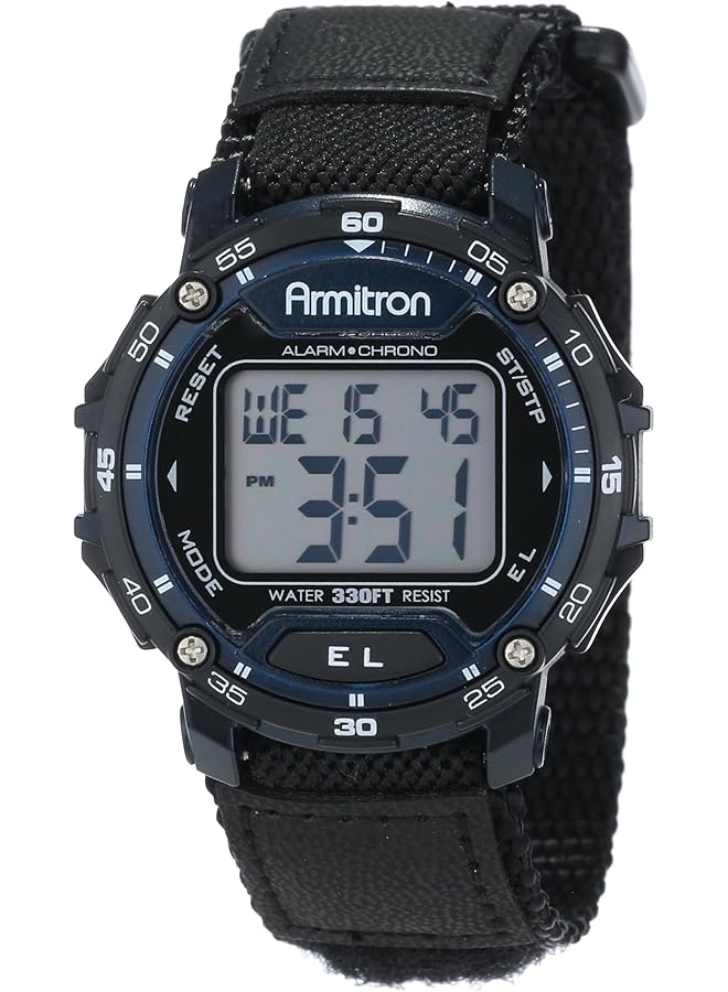 Armitron Sport Unisex 40 8291Blu Navy Blue Accented Digital Chronograph Black Nylon Strap Watch Black Blue Chronograph Digital - Image 1