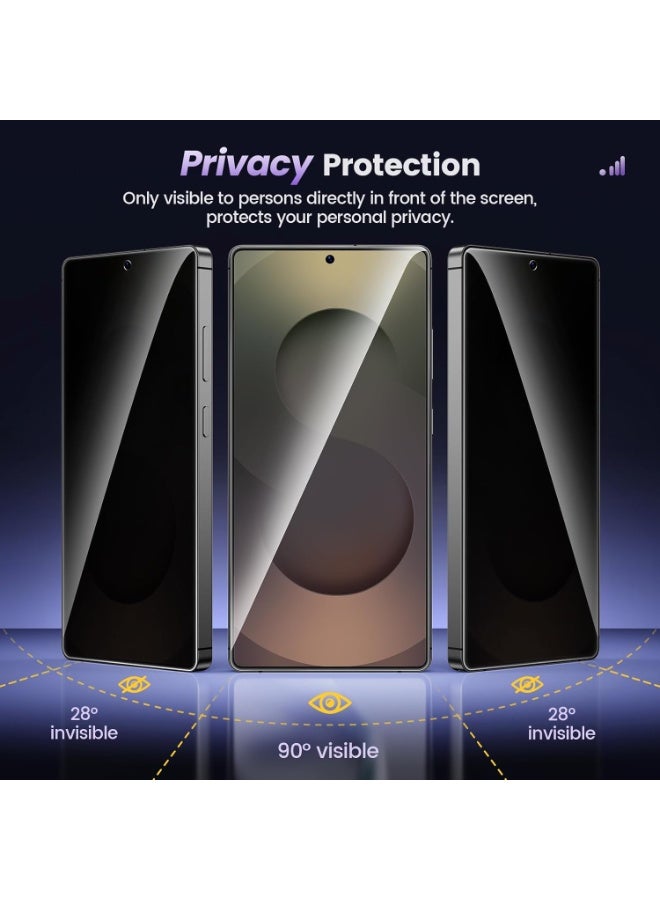 Muzz حماية شاشة دعم بصمة الإصبع 2 حزمة لجهاز سامسونج جالاكسي S25 ألترا 5G زجاج مقسى 5D خصوصية صلابة 9H مضاد للخدش مضاد للتجسس فيلم زجاج مقسى متميز لجهاز سامسونج جالاكسي S25 ألترا - Image 2