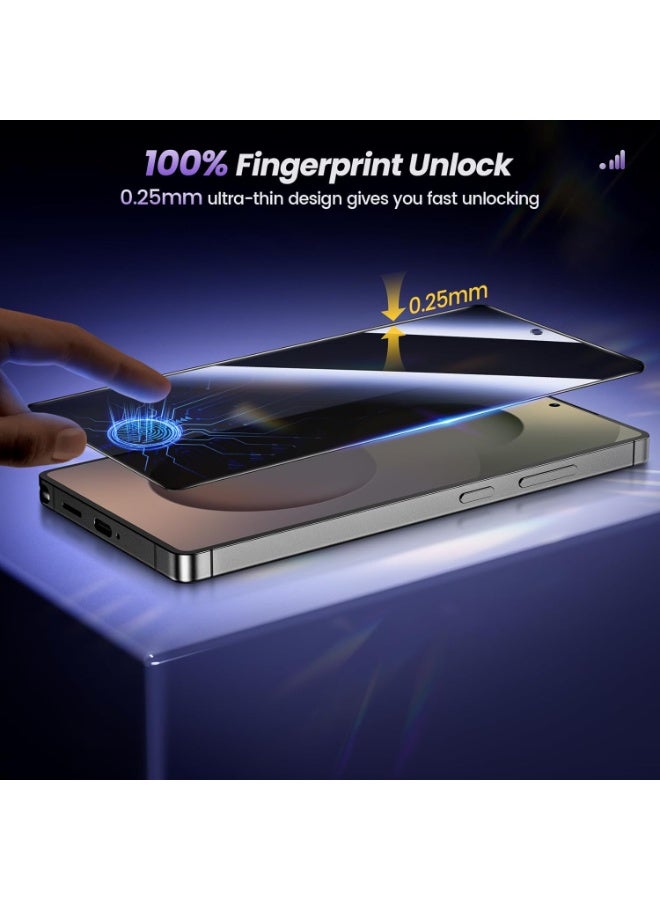 Muzz حماية شاشة دعم بصمة الإصبع 2 حزمة لجهاز سامسونج جالاكسي S25 ألترا 5G زجاج مقسى 5D خصوصية صلابة 9H مضاد للخدش مضاد للتجسس فيلم زجاج مقسى متميز لجهاز سامسونج جالاكسي S25 ألترا - Image 3