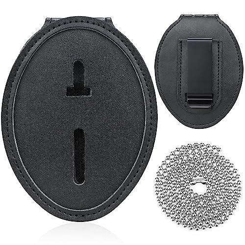 Ullnosoo Police Badge Holder, Security Badge Holder Belt Clip, Metal Clip and Chain Included, Universal Leather Holder for Law Enforcement Ullnosoo - Image 1