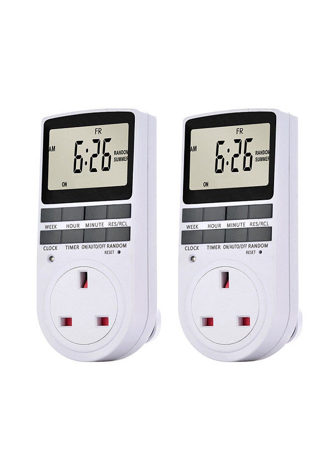 Pack of 2 Digital Plug-in Timer Socket LCD Display 10 Programmable Switching Programs 24 Hours & 7 Days Energy Saving Timer Socket for Electrical Appliances AC230V