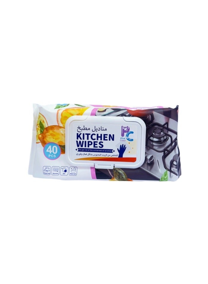 Pink Clean Wet kitchen wipes from Pink Clean specially designed for cleaning surfaces and removing stuck grease and oils efficiently and easily.  - Image 1