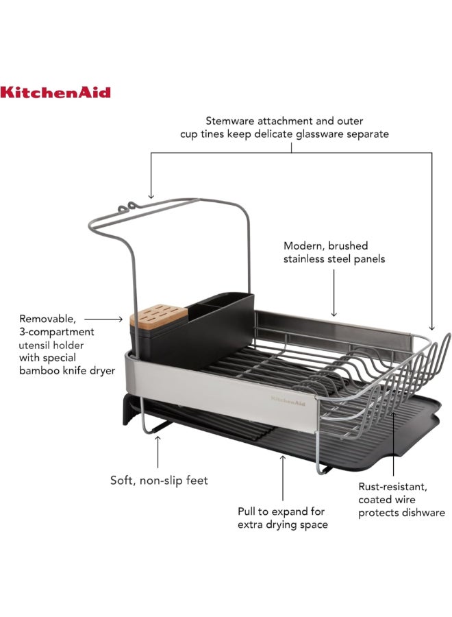 KitchenAid Expandable Dish Drying Rack with Glassware Attachment Grey 35.5 x 78 x 38 cm KEG896BXCGA - Image 2