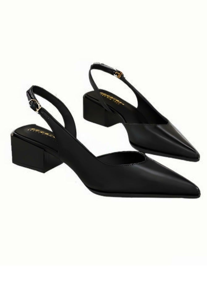 بيج تري أحذية الكعب منخفضة الكتلة للمرأة مع حزام الكاحل مغلق صنادل إصبع القدم الأسود - Image 2