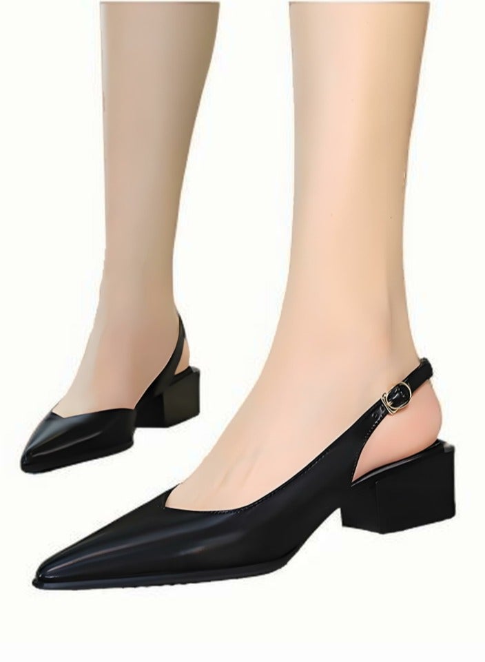 بيج تري أحذية الكعب منخفضة الكتلة للمرأة مع حزام الكاحل مغلق صنادل إصبع القدم الأسود - Image 3