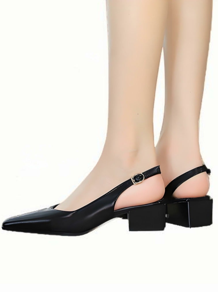 بيج تري أحذية الكعب منخفضة الكتلة للمرأة مع حزام الكاحل مغلق صنادل إصبع القدم الأسود - Image 4