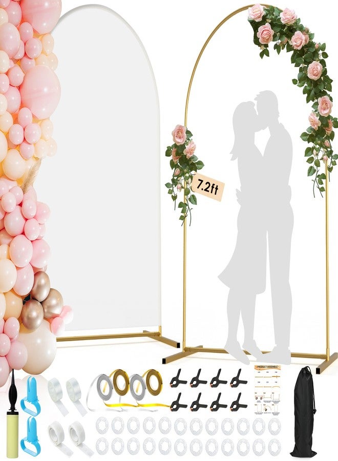 LifeisLuck مجموعة حامل وغطاء خلفية مقوسة | حامل قوس معدني لحفلات الزفاف بطول 7.2 قدم مع غطاء خلفية ملائم من الإسباندكس | إطار مقوس بالون ذهبي وغطاء قوس أبيض لحفلات أعياد الميلاد وحفلات استقبال المولود وحفلات التخرج - Image 1