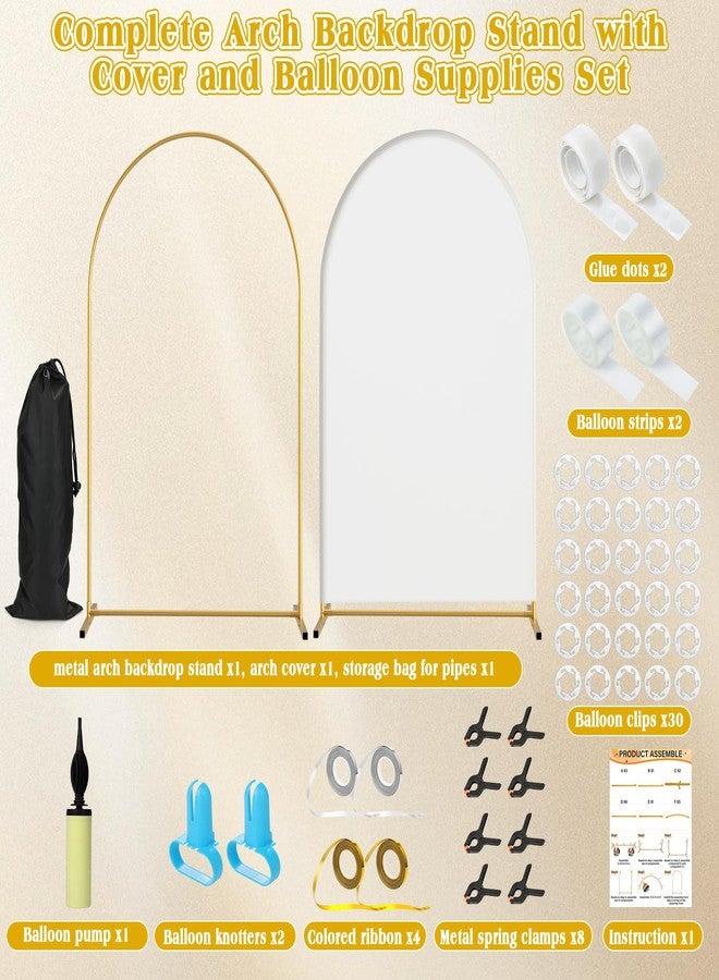 LifeisLuck مجموعة حامل وغطاء خلفية مقوسة | حامل قوس معدني لحفلات الزفاف بطول 7.2 قدم مع غطاء خلفية ملائم من الإسباندكس | إطار مقوس بالون ذهبي وغطاء قوس أبيض لحفلات أعياد الميلاد وحفلات استقبال المولود وحفلات التخرج - Image 3