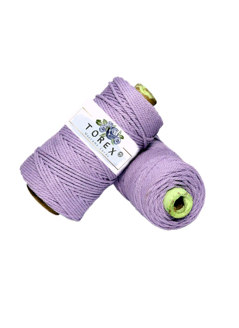 Torex TOREX� | 3ply Twisted Cotton Macrame Thread/Rope (150 Meter, 350gram, 3mm) | Macrame Thread for Wall Hangers and DIY Projcts (Light Purple)  - Image 2