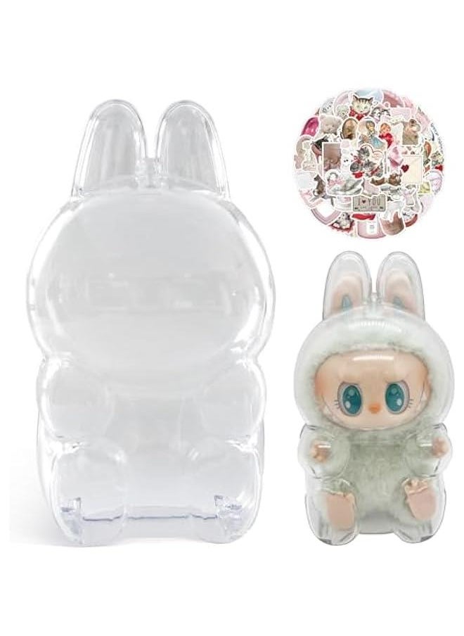 Arabest Protective Case for La bubu Plush Doll Keychain The Monsters Exciting Macaron Protective Acrylic Display Case Clear Cover for Figure Plastic PVC Storage Box (Sitting)  - Image 1