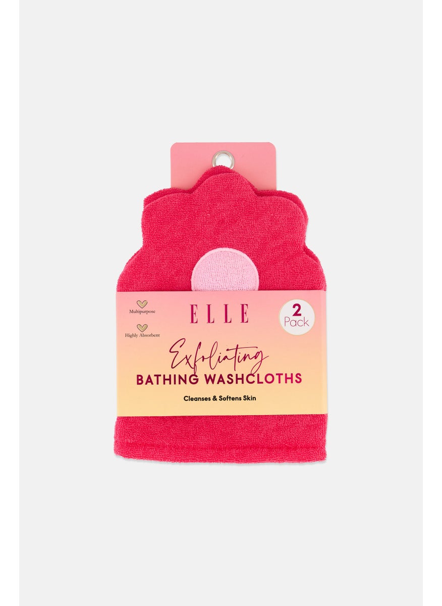 ELLE 2 Pieces Exfoliating Bathing Washcloths Set, Pink  - Image 1