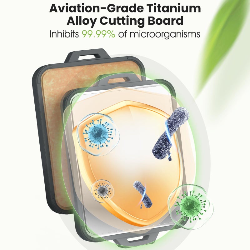 GUANCI Titanium Cutting Board for Kitchen, Double Sided Pure Titanium and Wood Fiber Cutting Board with Juice Groove, Food Grade Material, for Chopping Meat/Vegetables/Fruit Dishwasher Safe 16"Ã—11" - Image 2