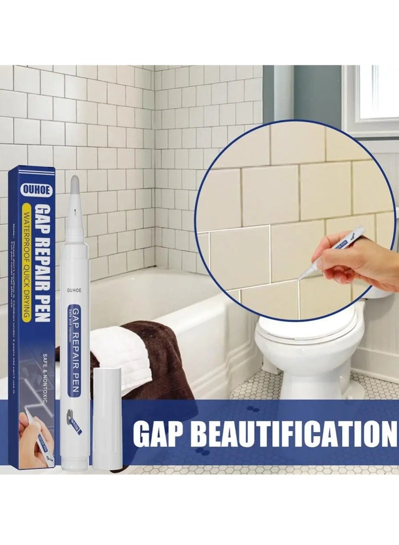 OUHOE Grout Pen, Waterproof Tile Grout Reviver Pen, Grout Restorer Marker Repair Pen, Ceramic Tile Grout Filler Pen for Restoring Tile Wall Floor Bathrooms Kitchen, 1pc White - Image 3