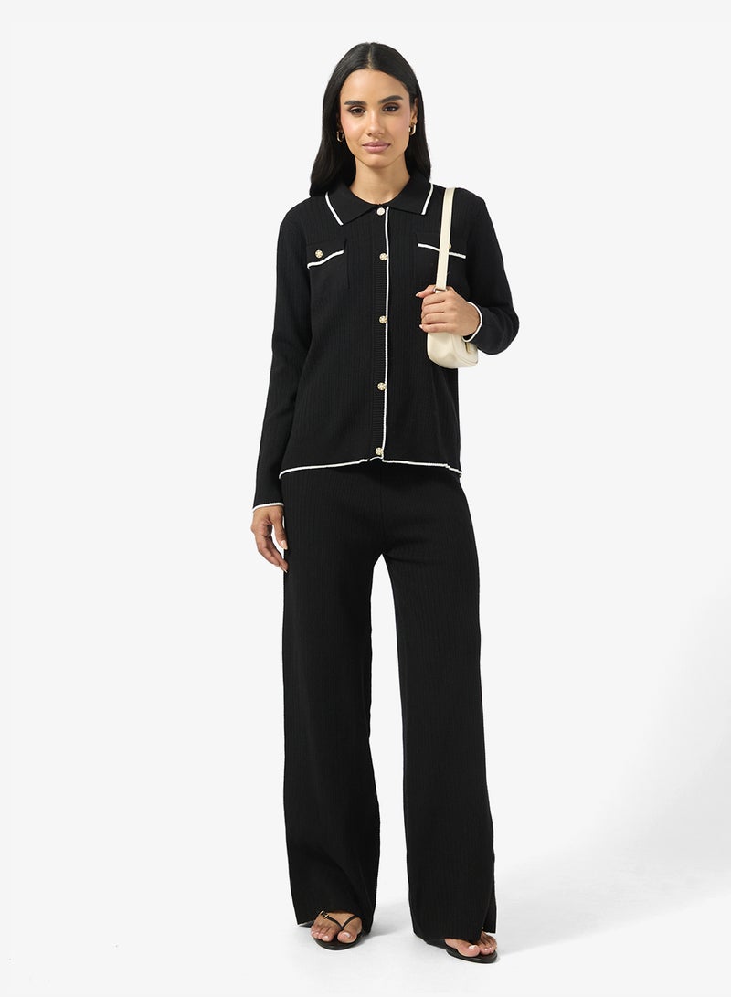 Ginger Contrast Trim Detail Cardigan & Pant Set - Image 5