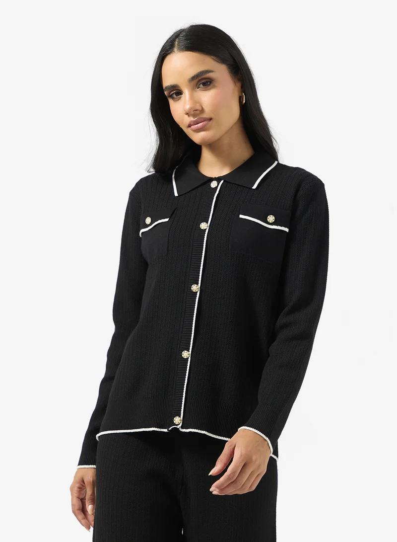 Ginger Contrast Trim Detail Cardigan & Pant Set