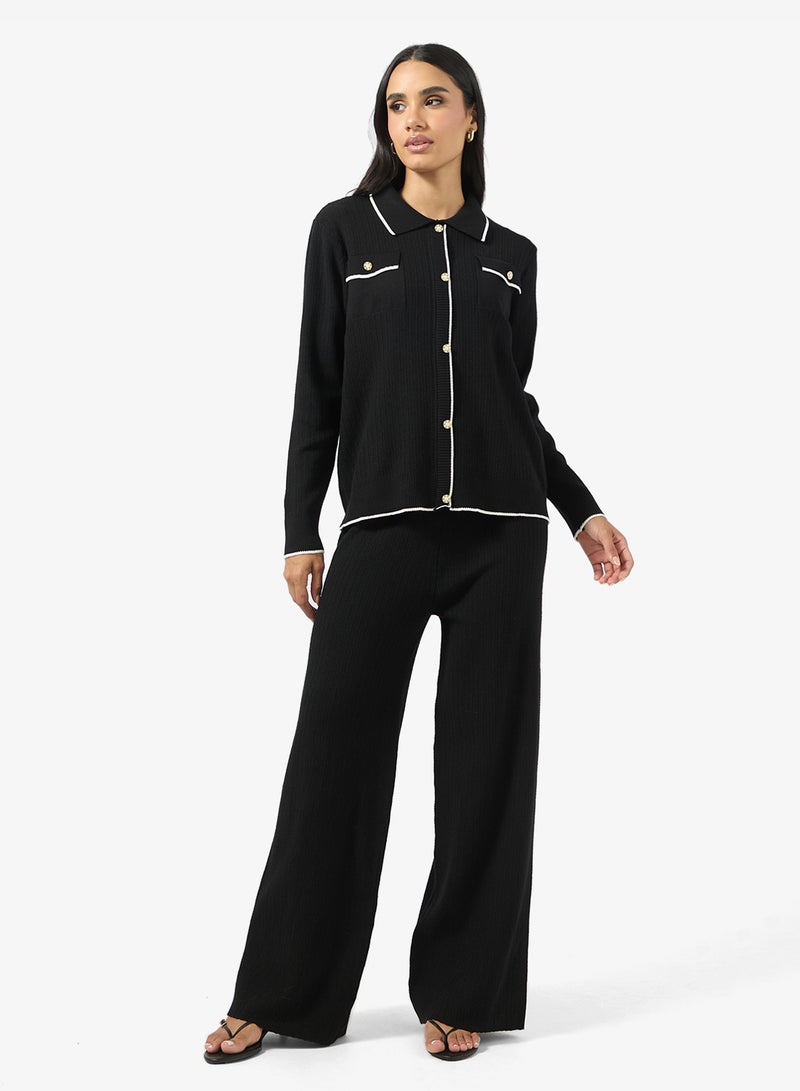 Ginger Contrast Trim Detail Cardigan & Pant Set - Image 1