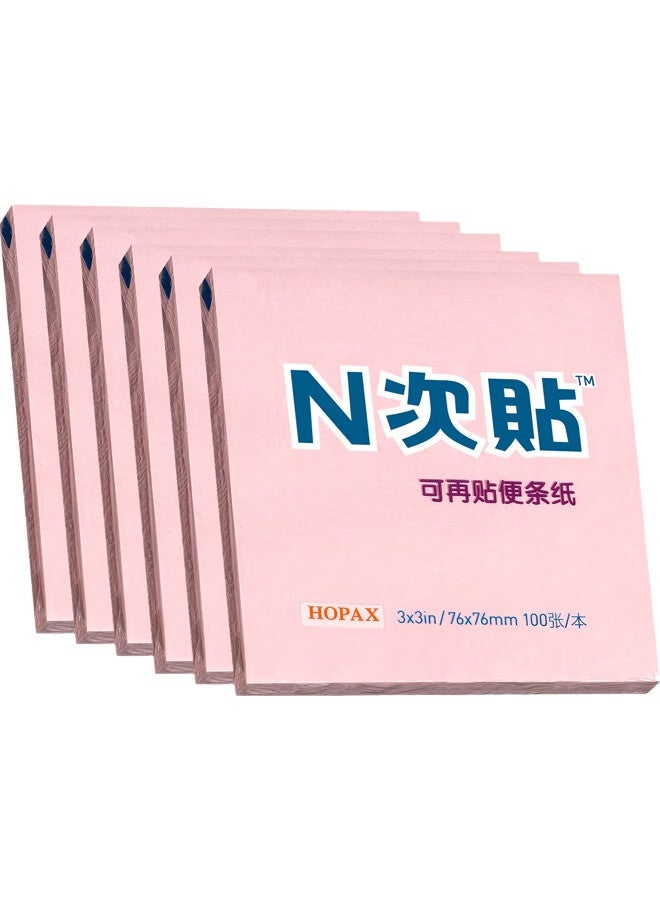 Stickn 6-Pack Sticky Notes, Memo Pads, Note Paper, 76*76Mm Self-Adhesive Message Pad, 600 Sheets, Pink 31006-J6 - Image 3