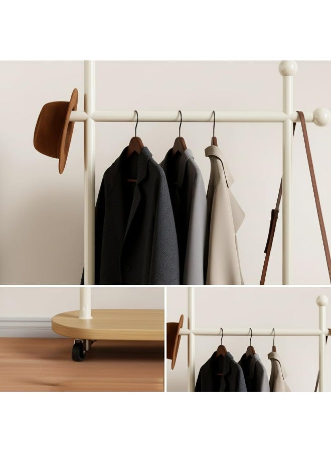 Alissa 80cm Metal Coat Rack Freestanding, Coat Rack Stand with Wheels, Clothes Rack for Entryway Hallway, Office or Bedroom, Can Hang Clothes, Hat, Scarf (White + Wood Color Board) - Image 2