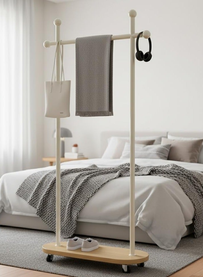 Alissa 80cm Metal Coat Rack Freestanding, Coat Rack Stand with Wheels, Clothes Rack for Entryway Hallway, Office or Bedroom, Can Hang Clothes, Hat, Scarf (White + Wood Color Board) - Image 1