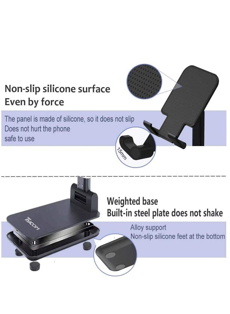 Cell Phone Stand, Adjustable phone holder for Desk, Foldable Desktop Tablet Stand Holder, Double Adjustable Mobile stand Phone Tablet Holder (Black) - Image 2