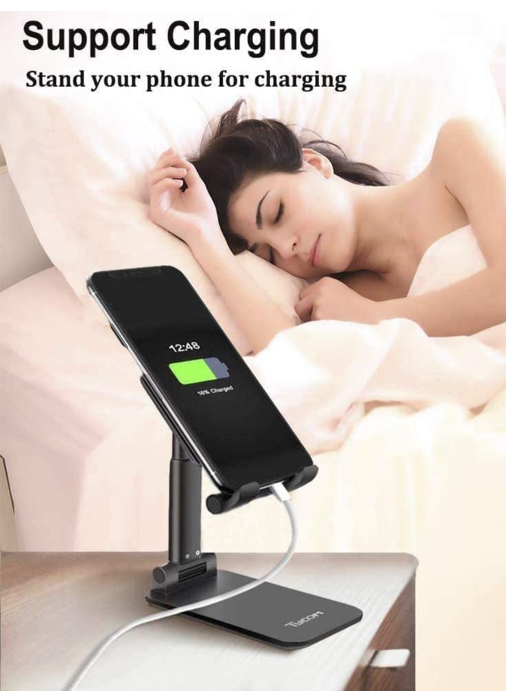 Cell Phone Stand, Adjustable phone holder for Desk, Foldable Desktop Tablet Stand Holder, Double Adjustable Mobile stand Phone Tablet Holder (Black) - Image 3