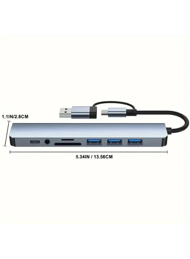 8 In 1 USB C Hub With Card Reader 4 USB Ports PD 87W Ethernet SD TF For Laptop - Image 3