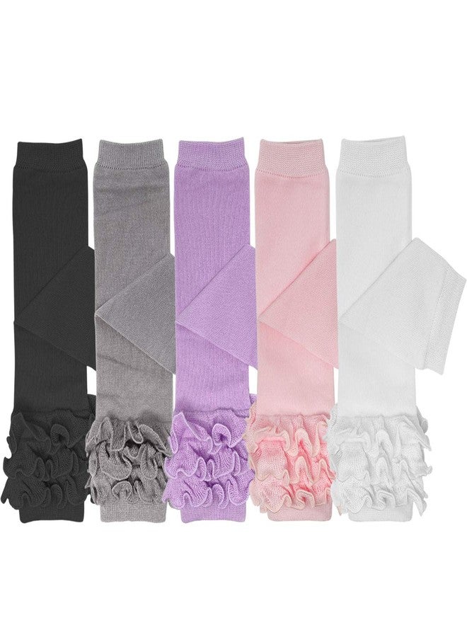 Bowbear 5 Pair Cheerful Ruffles Baby Leg Warmers, Pink, Purple, Black, White, Gray - Image 1