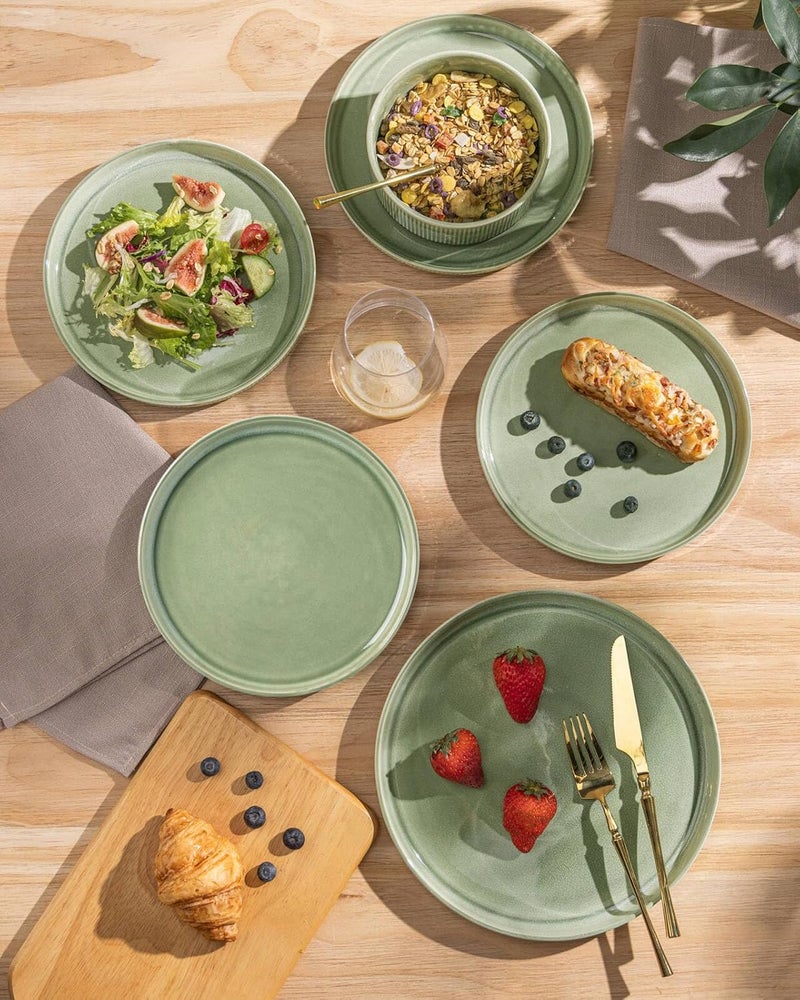 GBhome مجموعة أدوات المائدة من GBHOME من الخزف لعدد 6 أشخاص - أطباق وأوعية سيراميك بتزجيج تفاعلي دائري - مقاومة للتشقق والرقائق - آمنة للغسالة والميكروويف - مجموعة أدوات مائدة لخدمة 6 أشخاص - 18 قطعة - Image 5