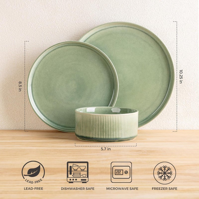 GBhome مجموعة أدوات المائدة من GBHOME من الخزف لعدد 6 أشخاص - أطباق وأوعية سيراميك بتزجيج تفاعلي دائري - مقاومة للتشقق والرقائق - آمنة للغسالة والميكروويف - مجموعة أدوات مائدة لخدمة 6 أشخاص - 18 قطعة - Image 2