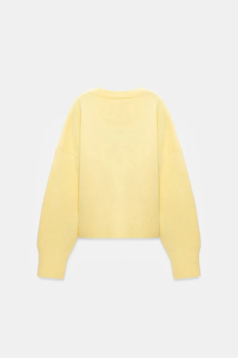 Dilvin Lemon Yellow DILVIN Women's V-neck Ribbed Knit Sweater for Women | Best Price UAE