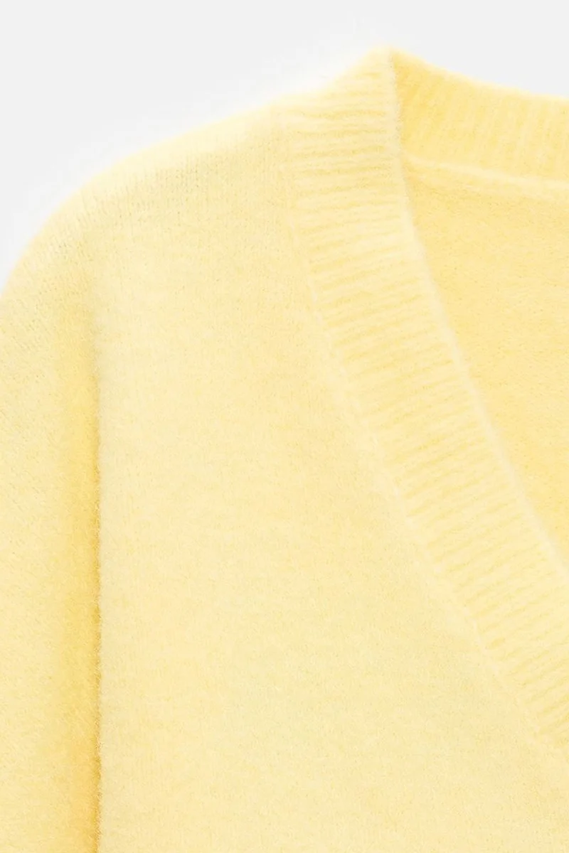 Dilvin Lemon Yellow DILVIN Women's V-neck Ribbed Knit Sweater for Women | Best Price UAE