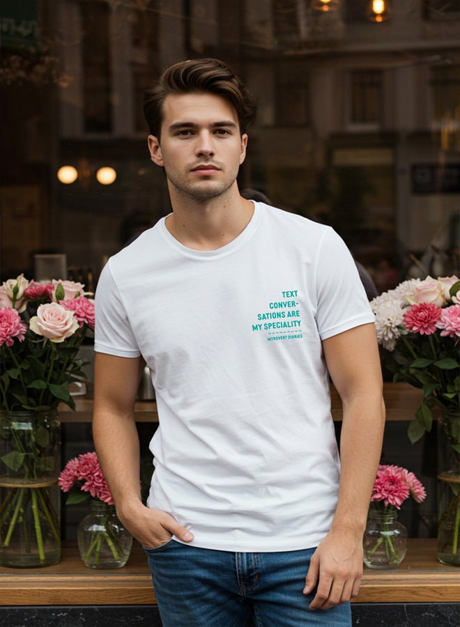 trendyol White Slim/Fit Minimal Text Printed Cotton T-Shirt - Image 1