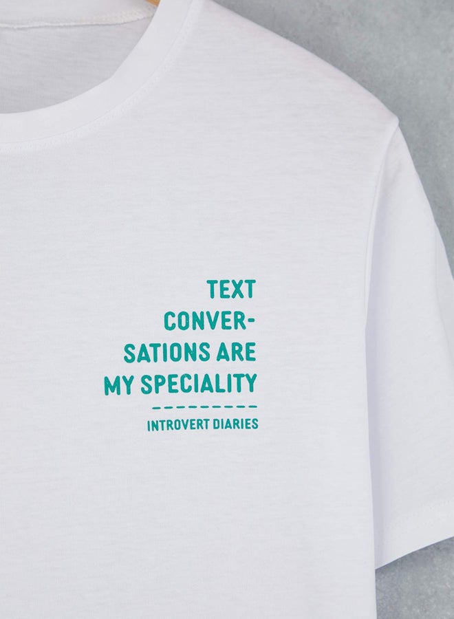 trendyol White Slim/Fit Minimal Text Printed Cotton T-Shirt - Image 3