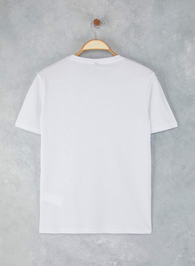trendyol White Slim/Fit Minimal Text Printed Cotton T-Shirt - Image 4