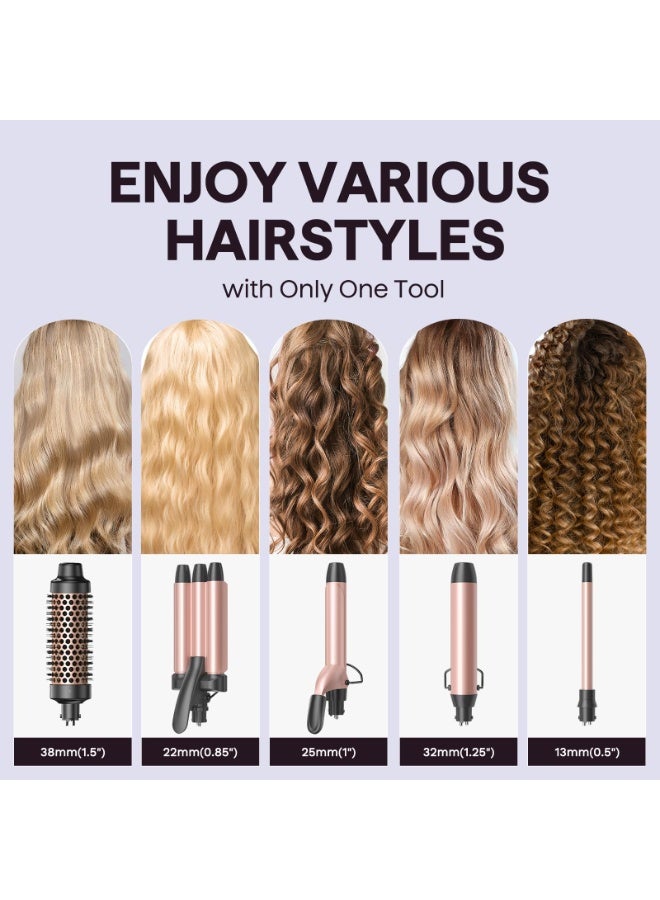 OTTAL 5 in 1 Curling Wand Set, Dual Voltage Curling Iron Set with 5 Interchangeable Barrels Included A Thermal Brush, A Hair Crimper and 3 Ceramic Curling Wands(10-25mm), Rose Pink - Image 2