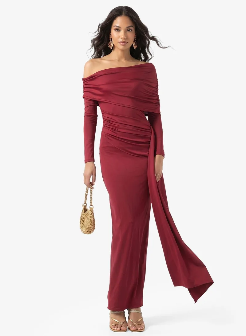 Ginger Drop Shoulder Gather Detail Dress with Trail
