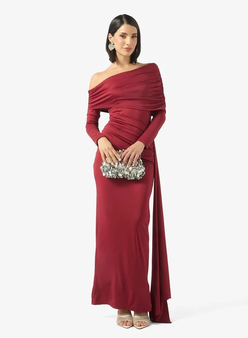 Ginger Drop Shoulder Gather Detail Dress with Trail