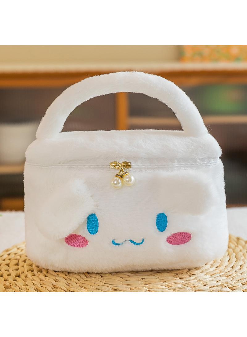 Y&D Cute Plush Makeup Bag handbag  Open Flat Travel Toiletry Accessories Organizer Cosmetic Pouch with Handle for Cosmetics Brushes Toiletry Jewelry - Image 1