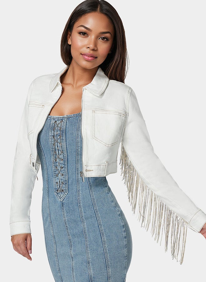 bebe Sequin Fringe Denim Jacket  - Image 2