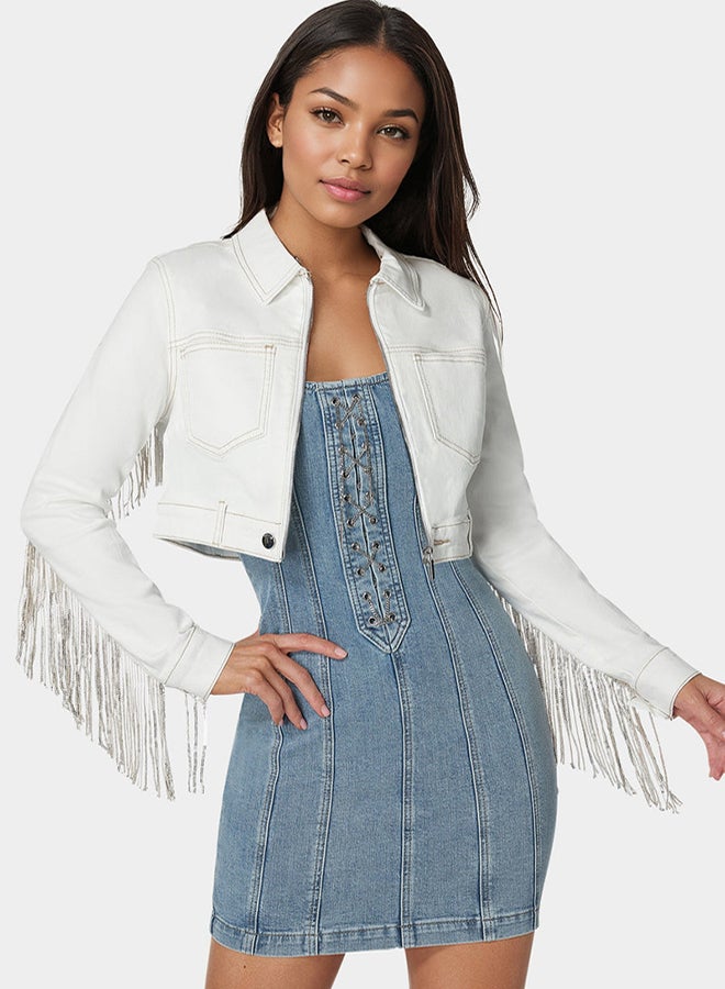bebe Sequin Fringe Denim Jacket  - Image 3