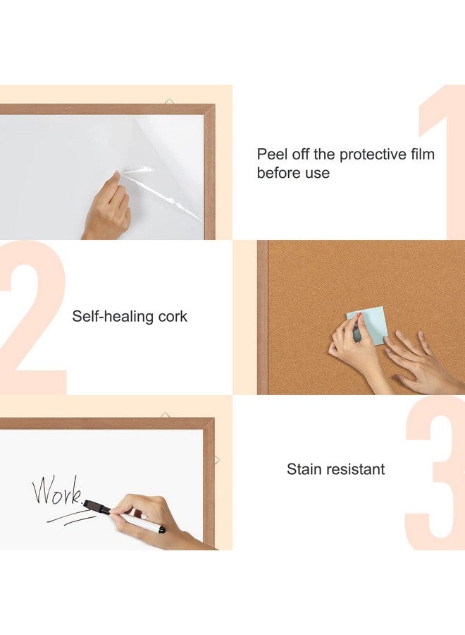 Miou Combination Magnetic Whiteboard Cork Bulletin Board, 24" X 18“ Combo Dry Erase White Board Cork Pin Board For Wall With Natural Wood Frame… - Image 2