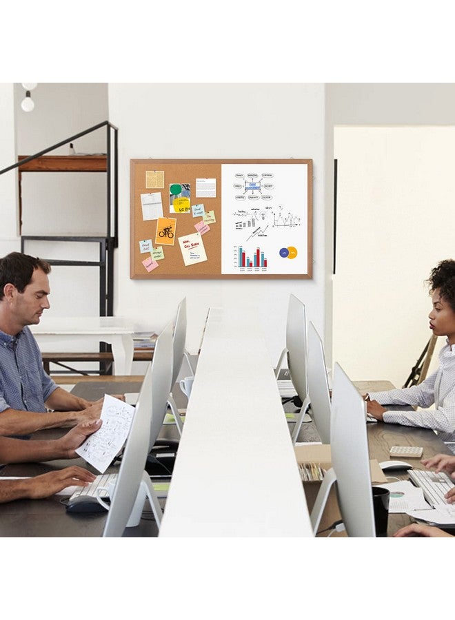 Miou Combination Magnetic Whiteboard Cork Bulletin Board, 24" X 18“ Combo Dry Erase White Board Cork Pin Board For Wall With Natural Wood Frame… - Image 4