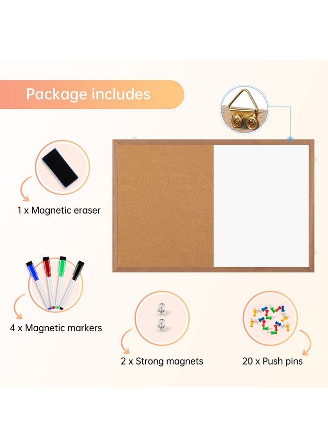 Miou Combination Magnetic Whiteboard Cork Bulletin Board, 24" X 18“ Combo Dry Erase White Board Cork Pin Board For Wall With Natural Wood Frame… - Image 3